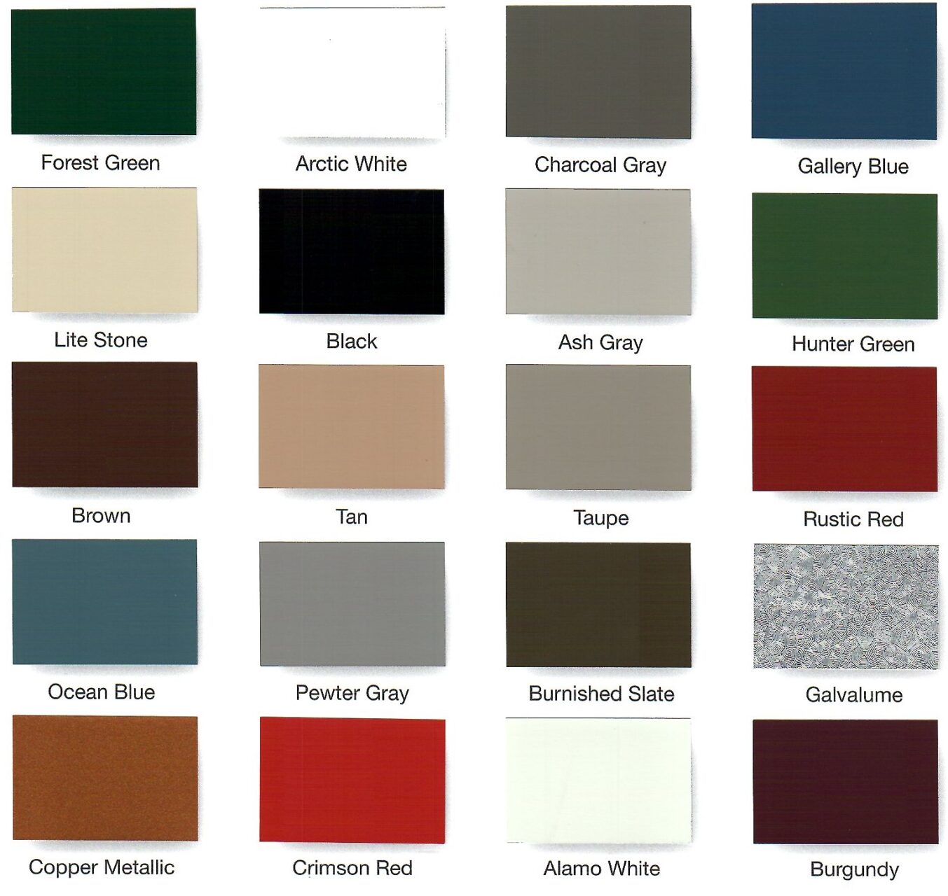 image of Midwest Steel Buildings Color Options Chart